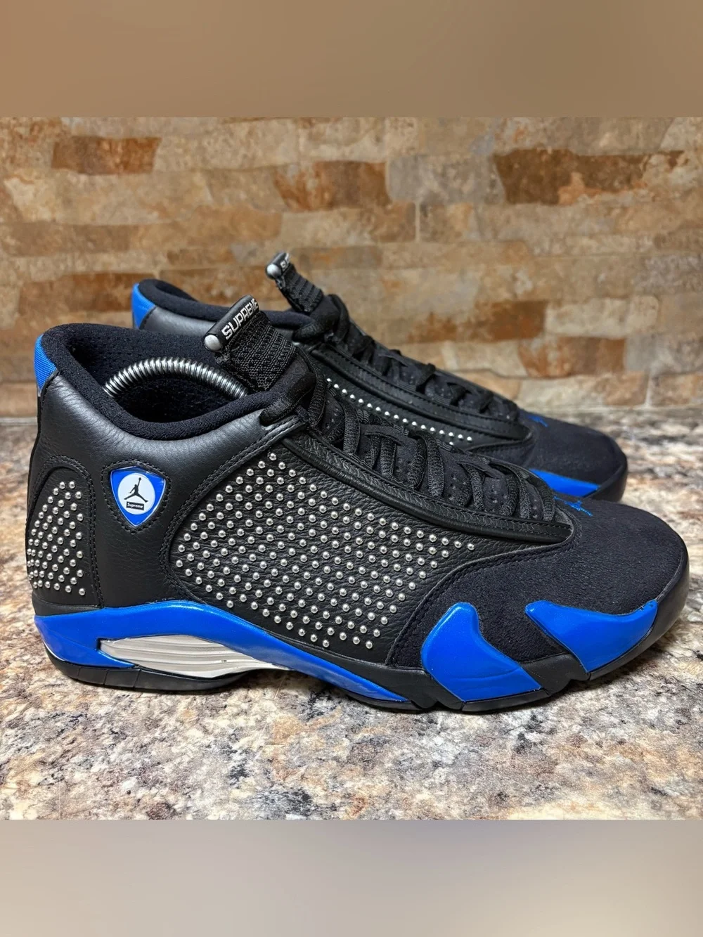 Air Jordan 14 Retro x Supreme Black/Varsity Royal/Chrome 2019 BV7630-004 Size 8